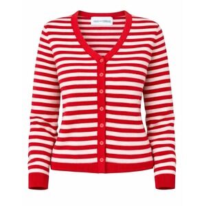 Sage and Thread Red White Striped Knit Cardigan Sweater Womens Small